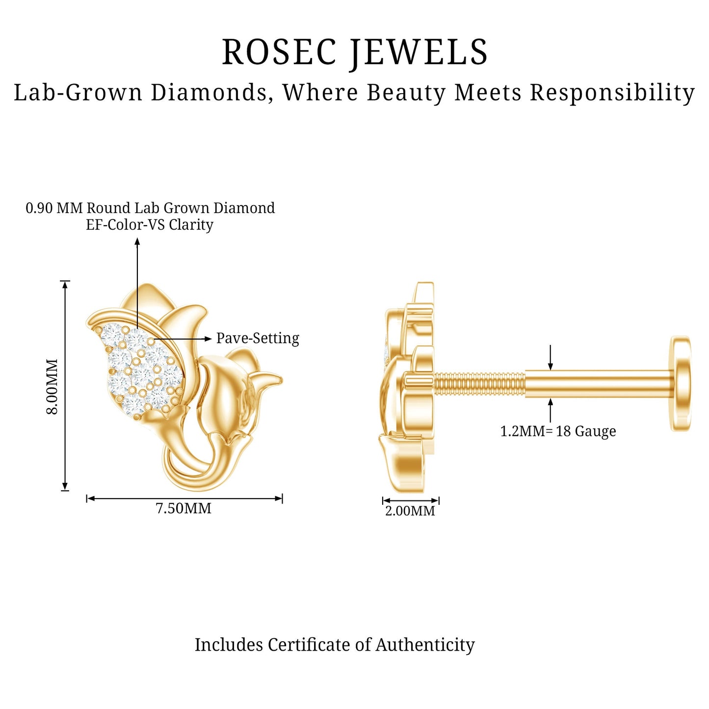 Diamond Floral Earring for Helix Piercing