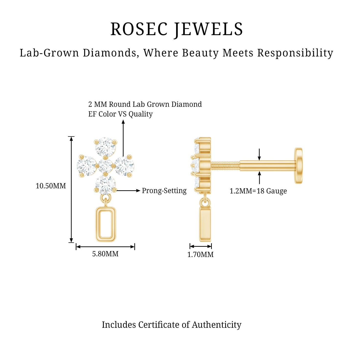 Simple Diamond Drop Earring for Helix Piercing