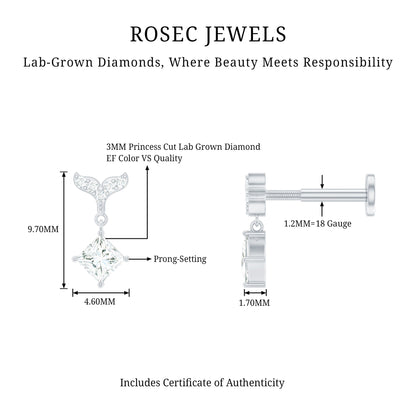 Fish Tail Diamond Drop Earring for Helix Piercing