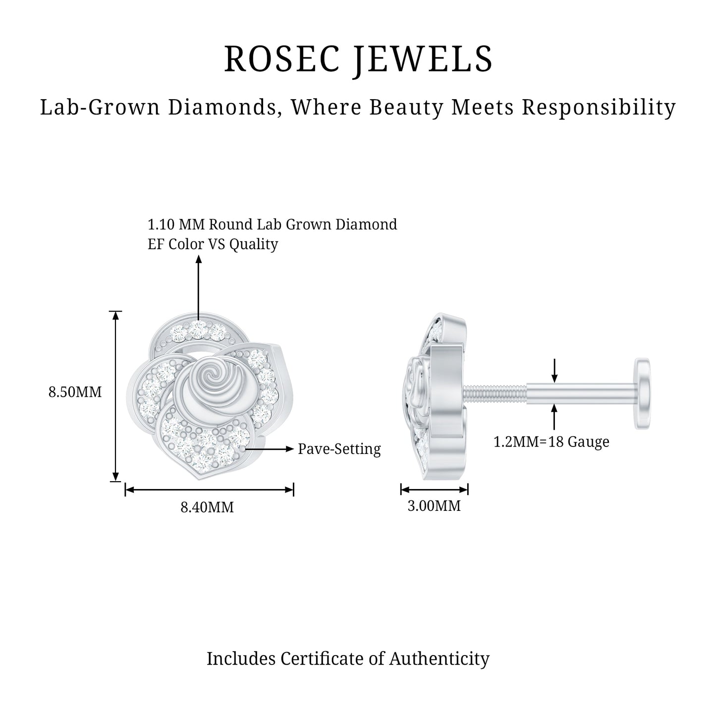Certified Diamond Floral Earring for Helix Piercing