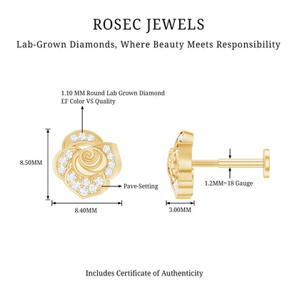 Certified Diamond Floral Earring for Helix Piercing