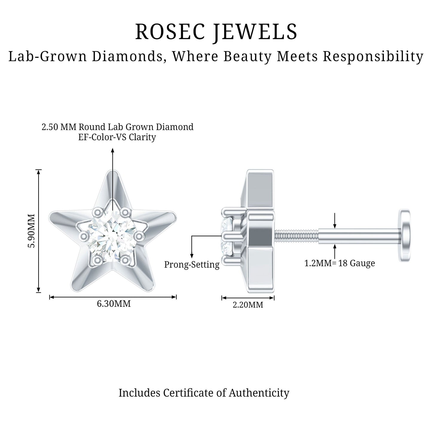 Diamond Celestial Star Earring for Conch Piercing