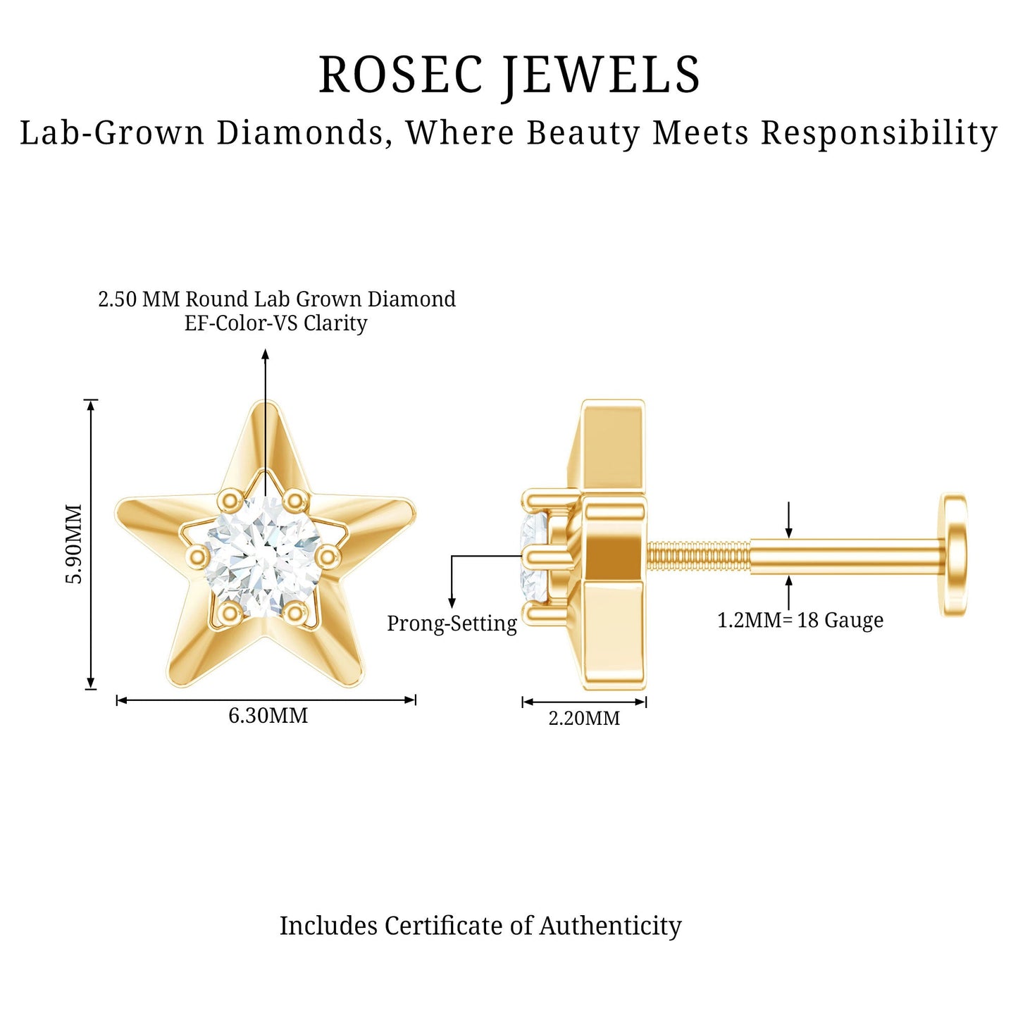 Diamond Celestial Star Earring for Conch Piercing