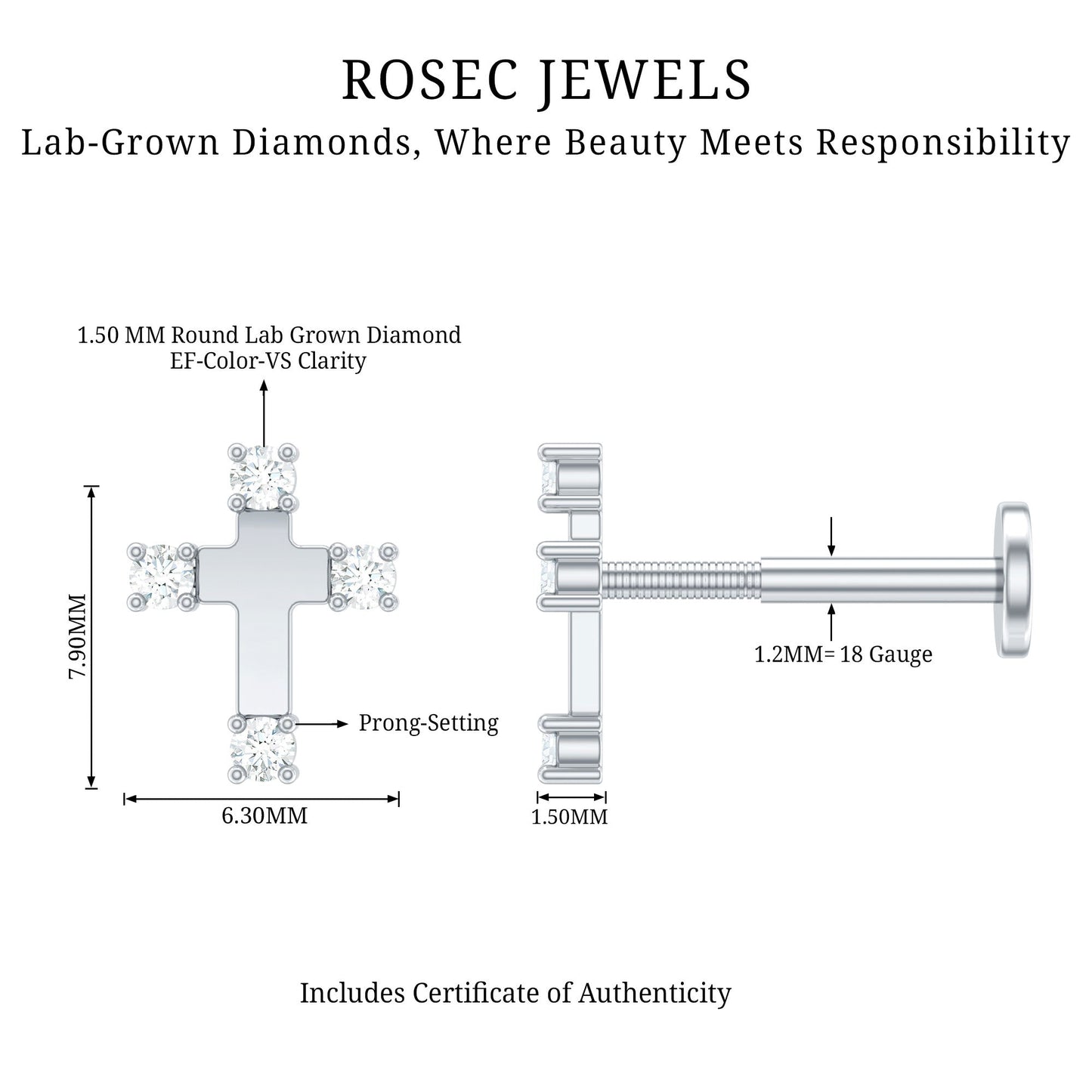 Diamond Cross Cartilage Earring