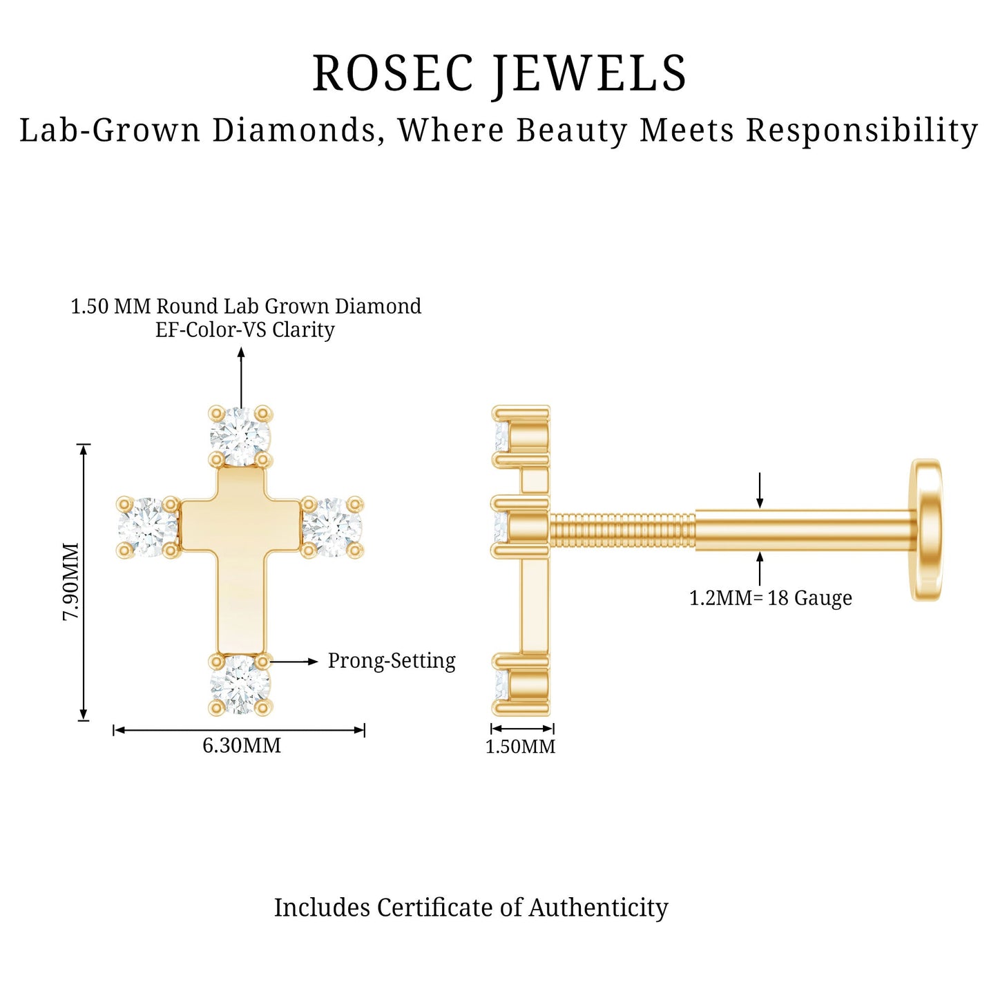 Diamond Cross Cartilage Earring