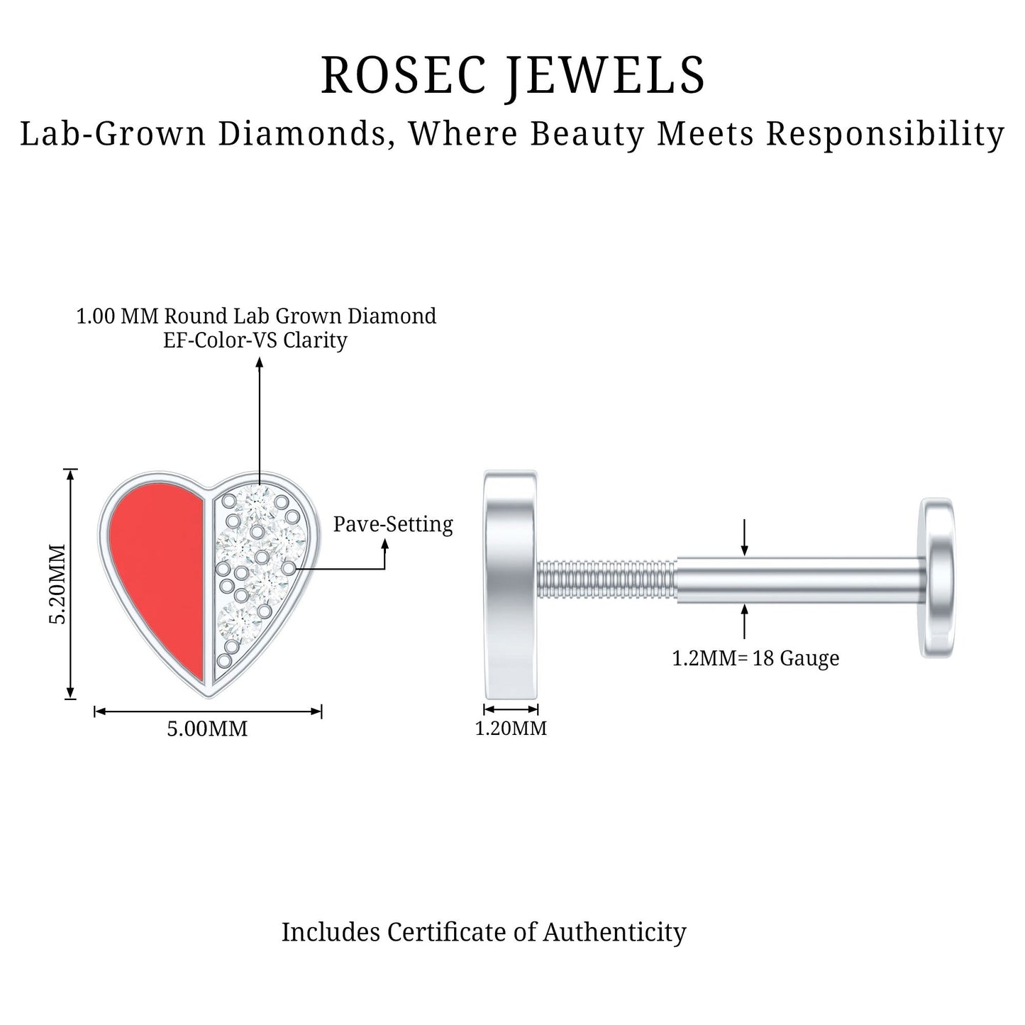 Cute Diamond Heart Earring with Red Enamel