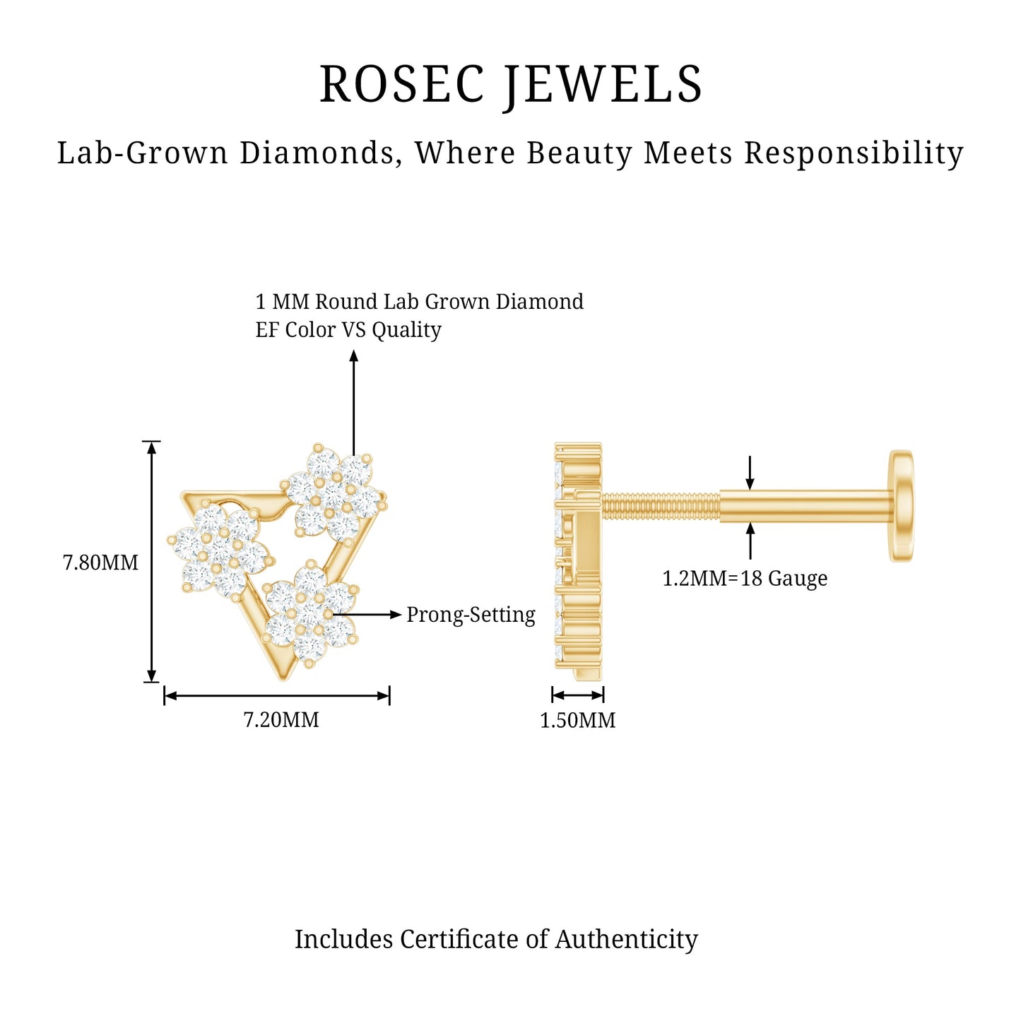 Diamond Triangle Earring for Helix Piercing