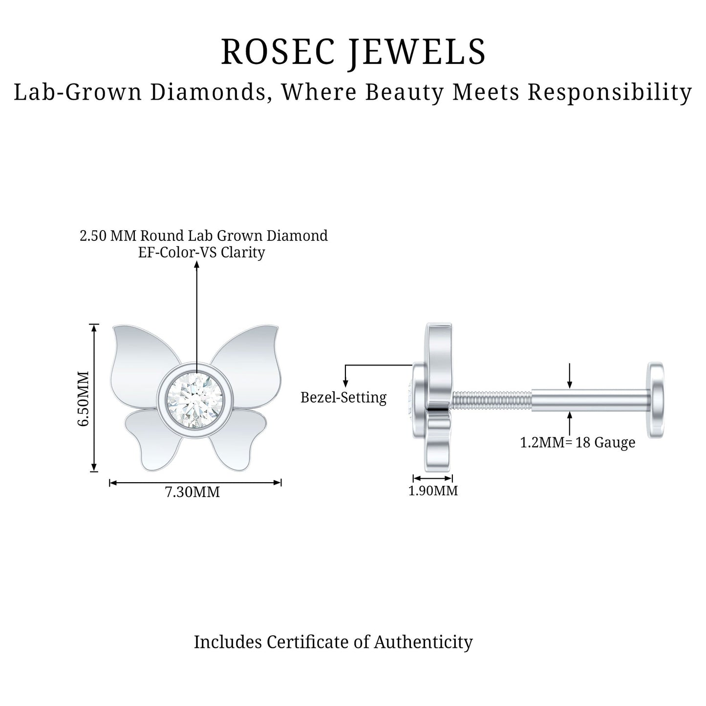 Diamond Butterfly Earring for Helix Piercing