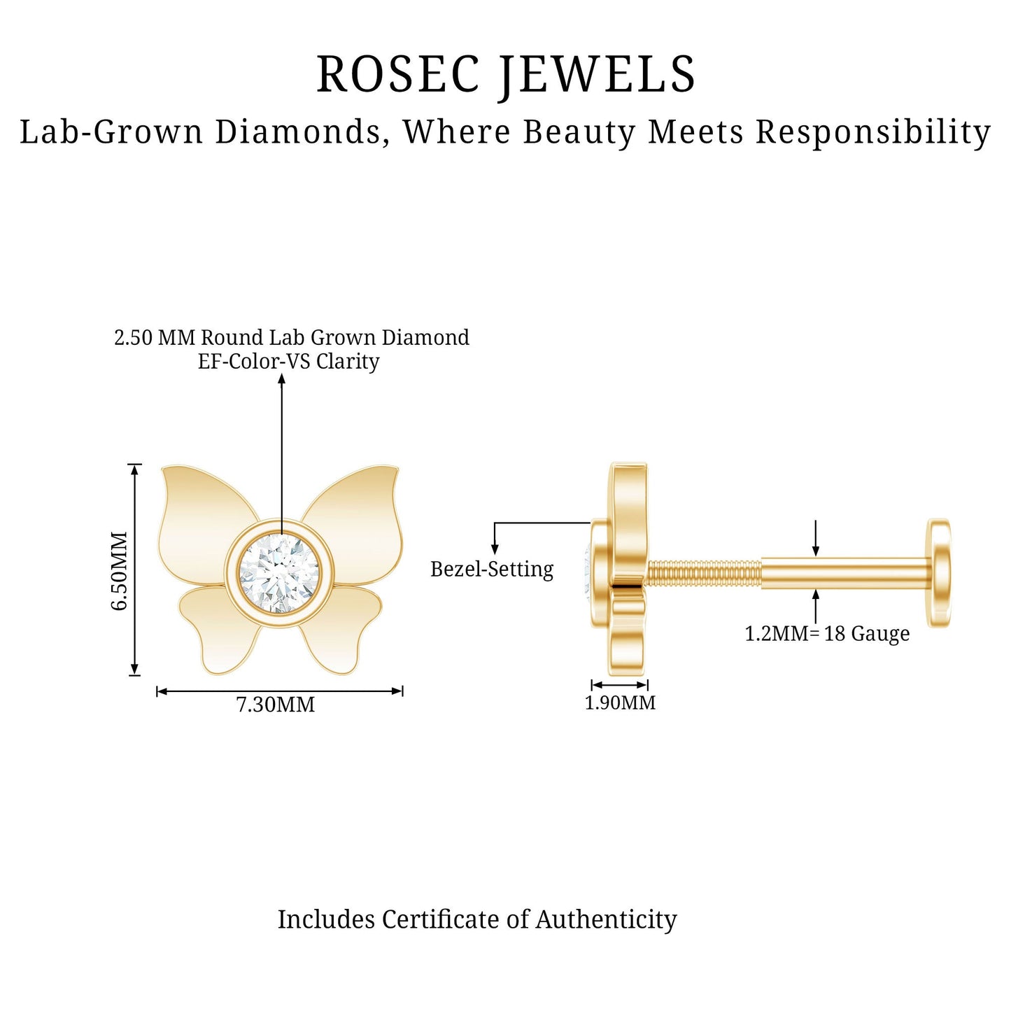 Diamond Butterfly Earring for Helix Piercing