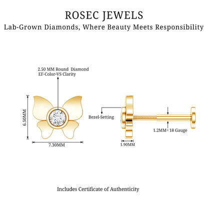 Diamond Butterfly Earring for Helix Piercing