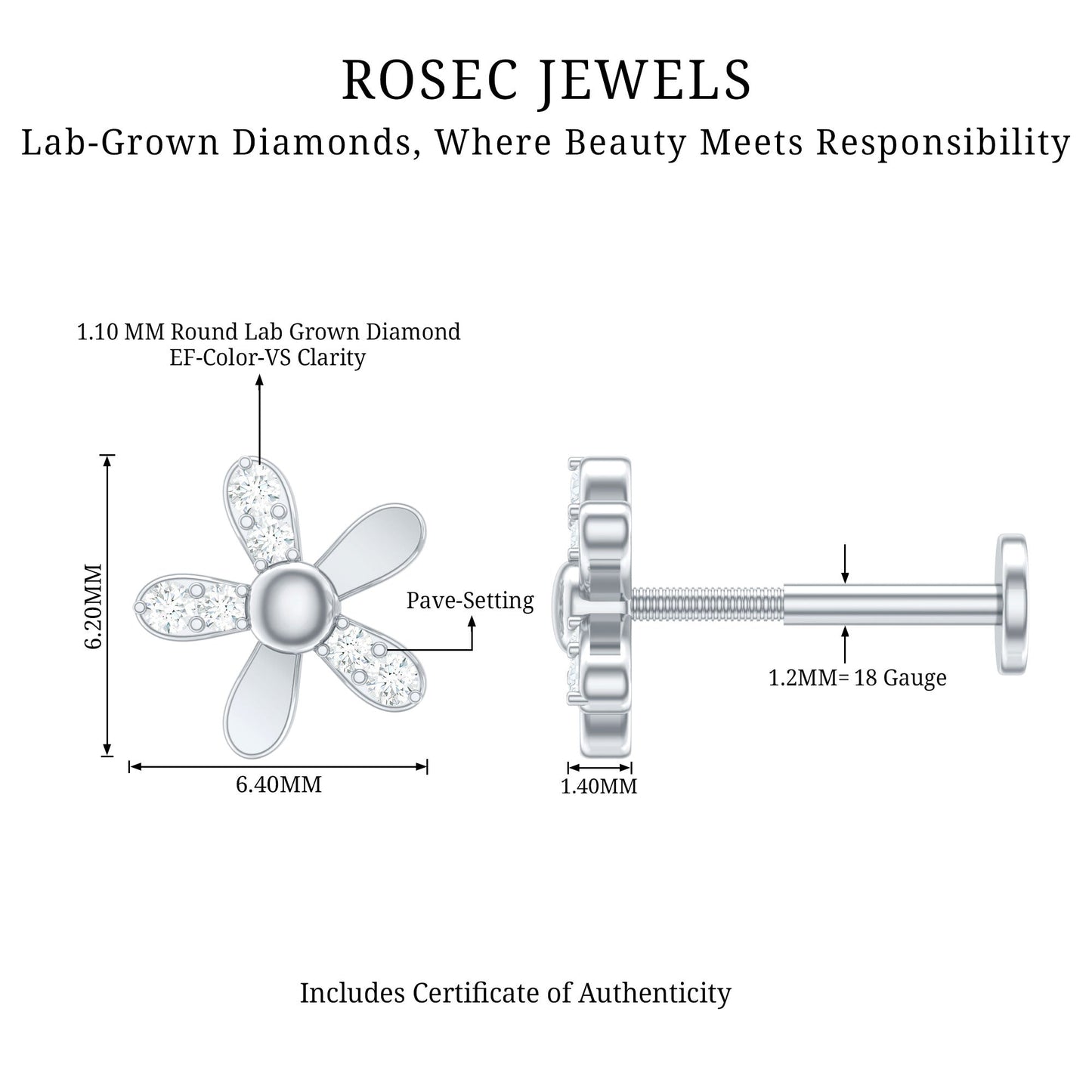 Simple Diamond Floral Earring for Cartilage Piercing