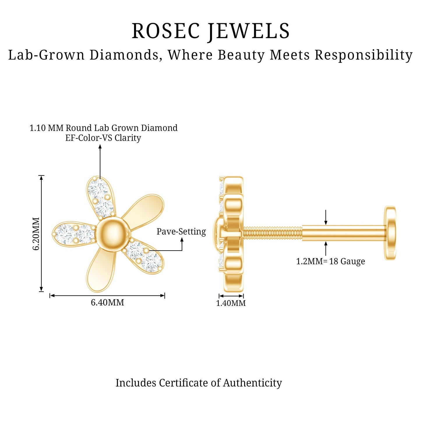Simple Diamond Floral Earring for Cartilage Piercing