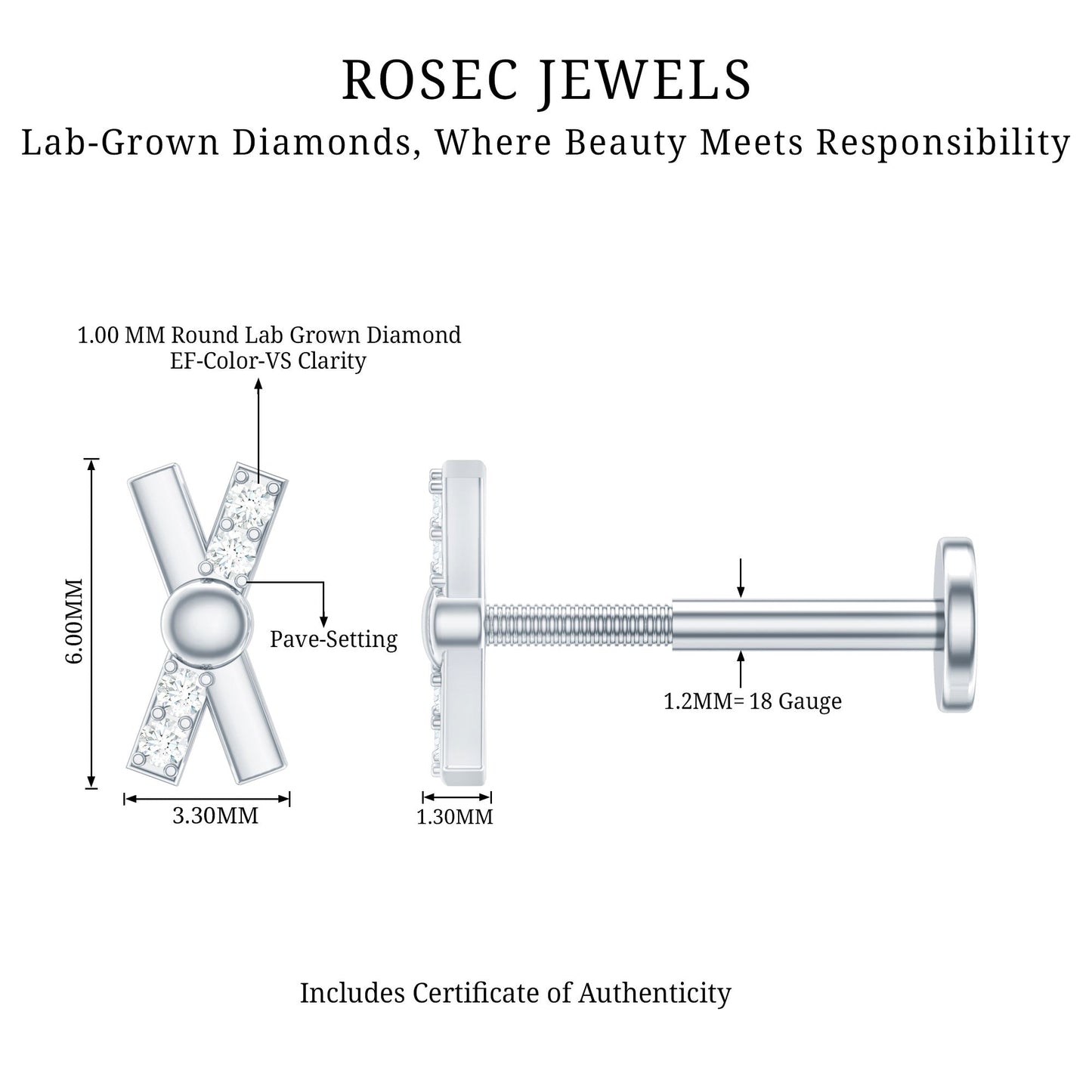 Simple Diamond X Earring for Tragus Piercing