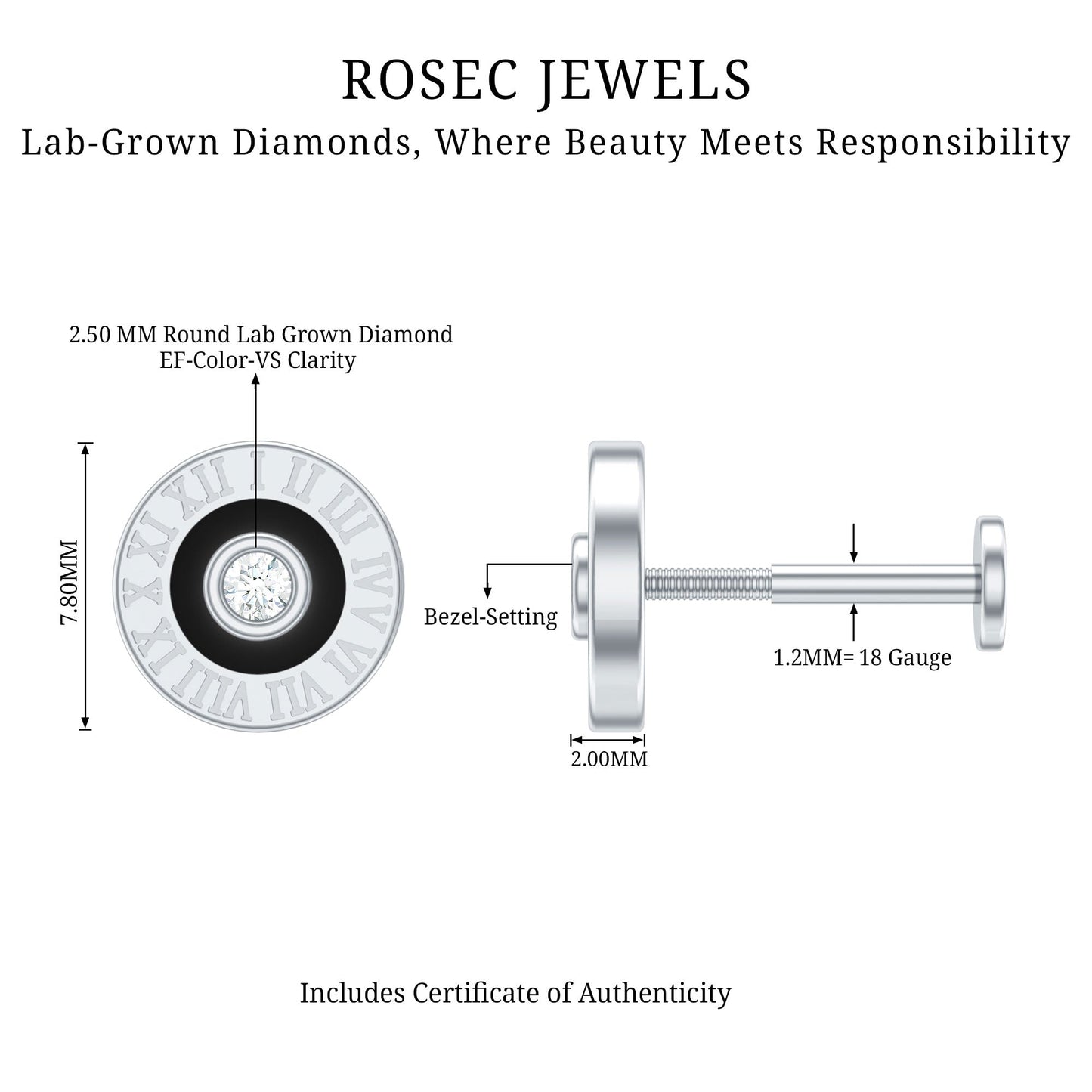 Diamond Clock Earring for Cartilage Piercing