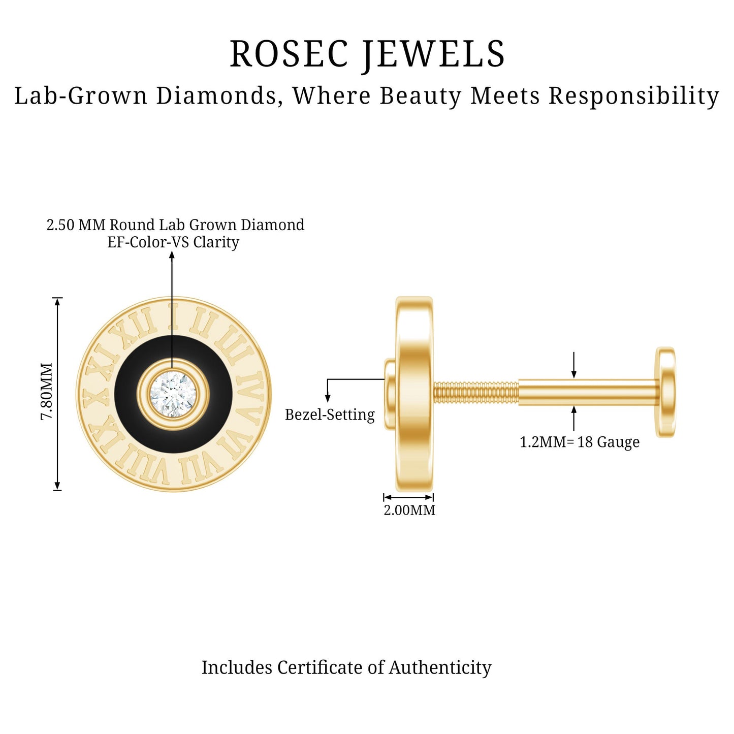 Diamond Clock Earring for Cartilage Piercing