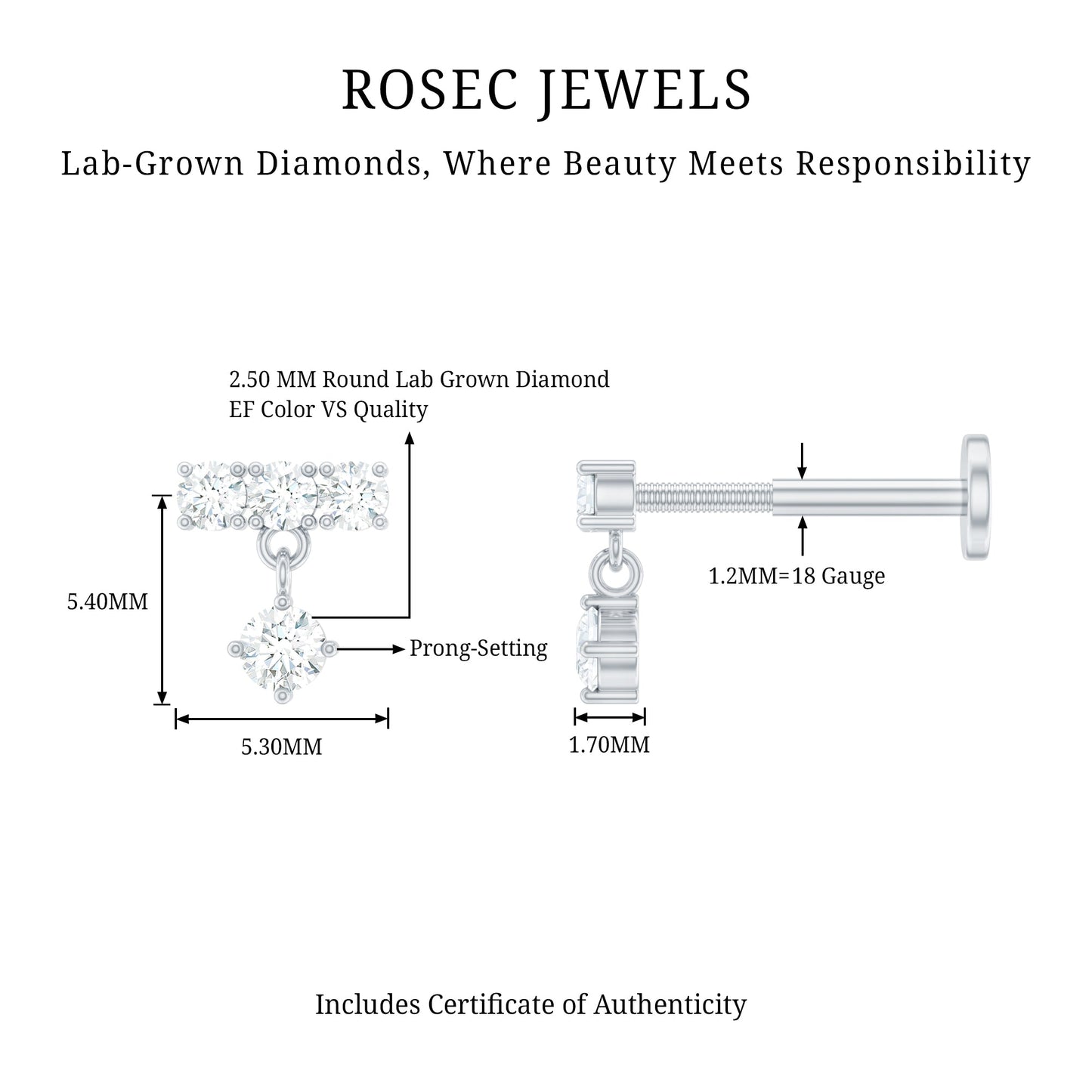 Womens Diamond Drop Earring for Helix Piercing