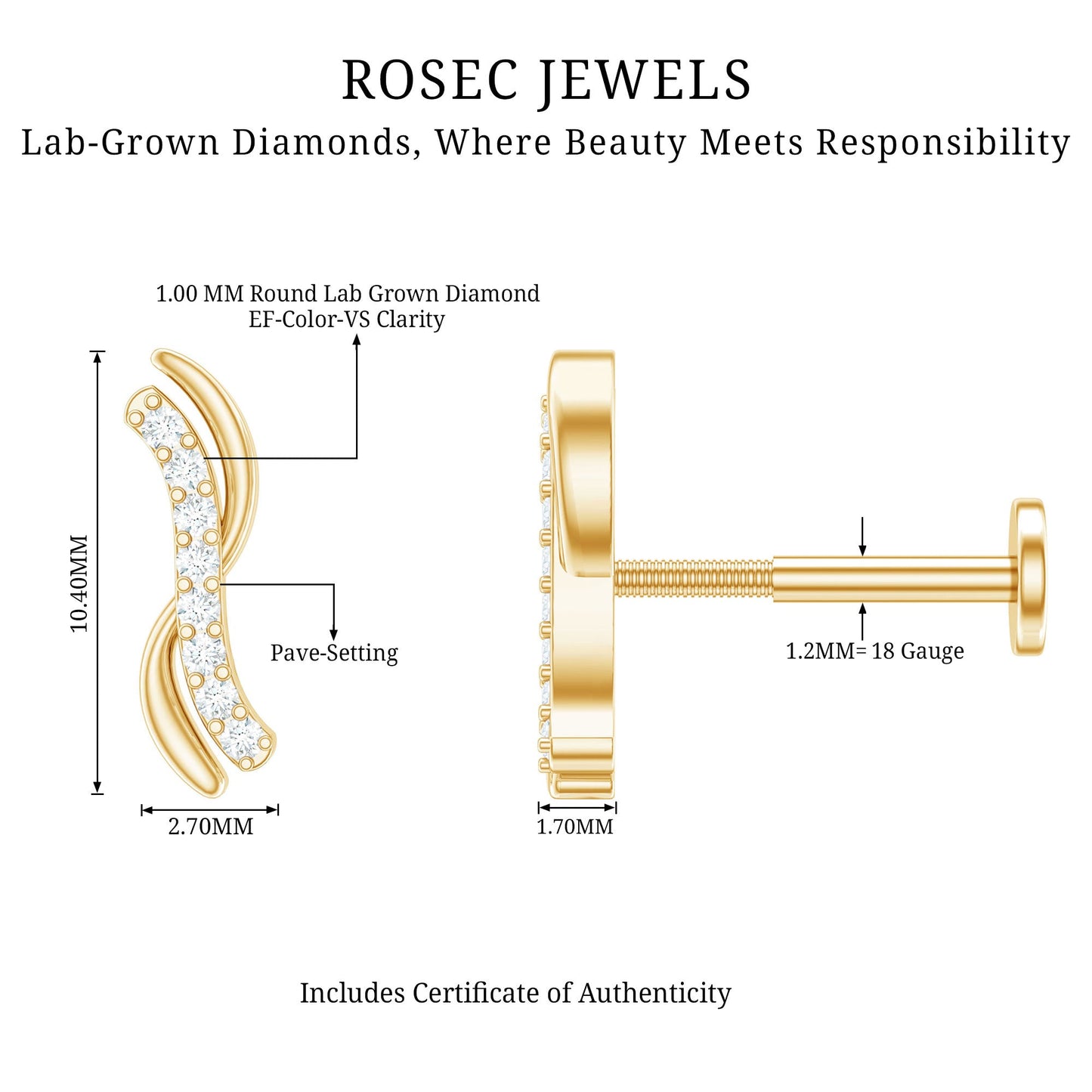Diamond Wave Helix Piercing Earring
