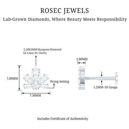 Marquise Diamond Lotus Earring for Upper Lobe Piercing