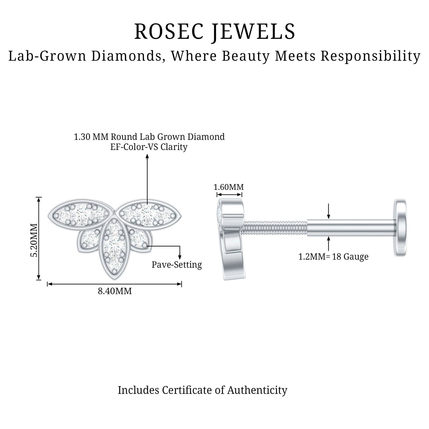 Diamond Flower Earring for Second Lobe Piercing