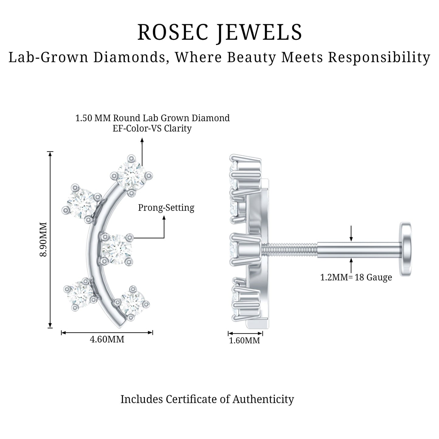 Diamond Curved Crawler Earring