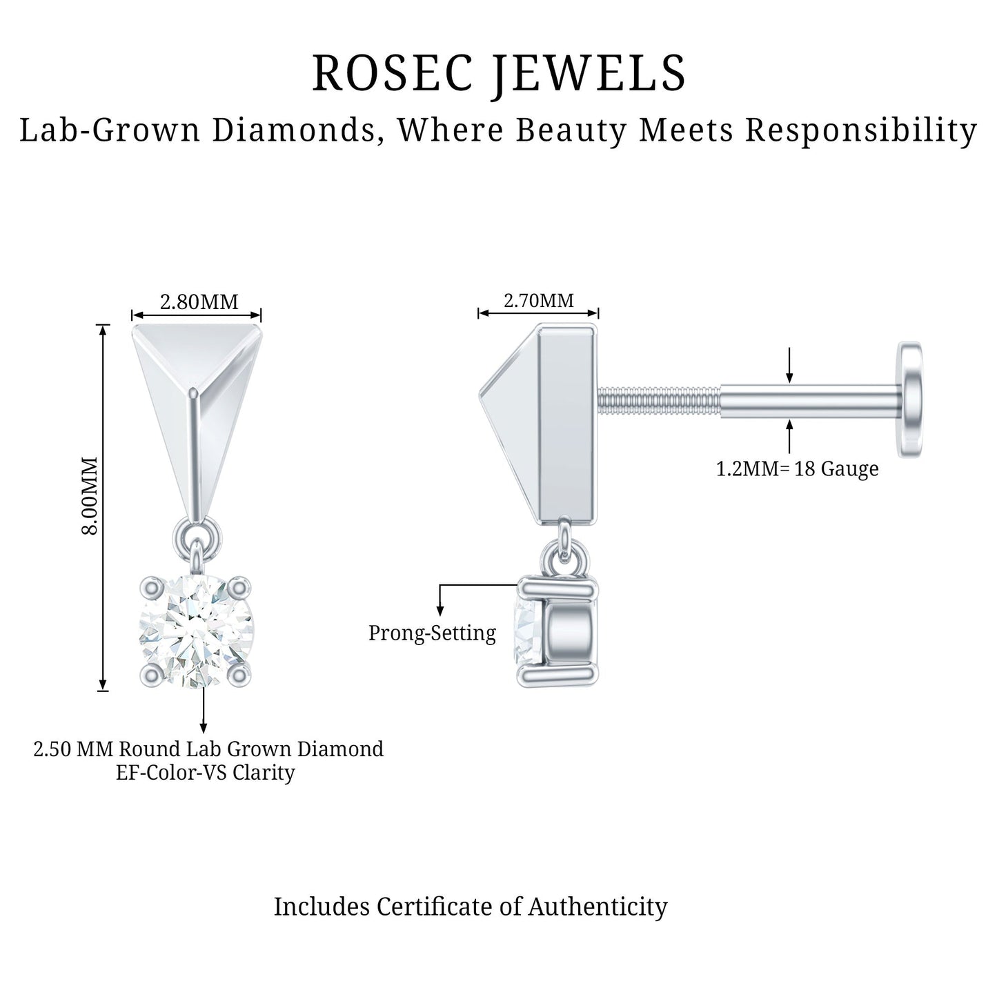 Diamond Drop Earring for Helix Piercing