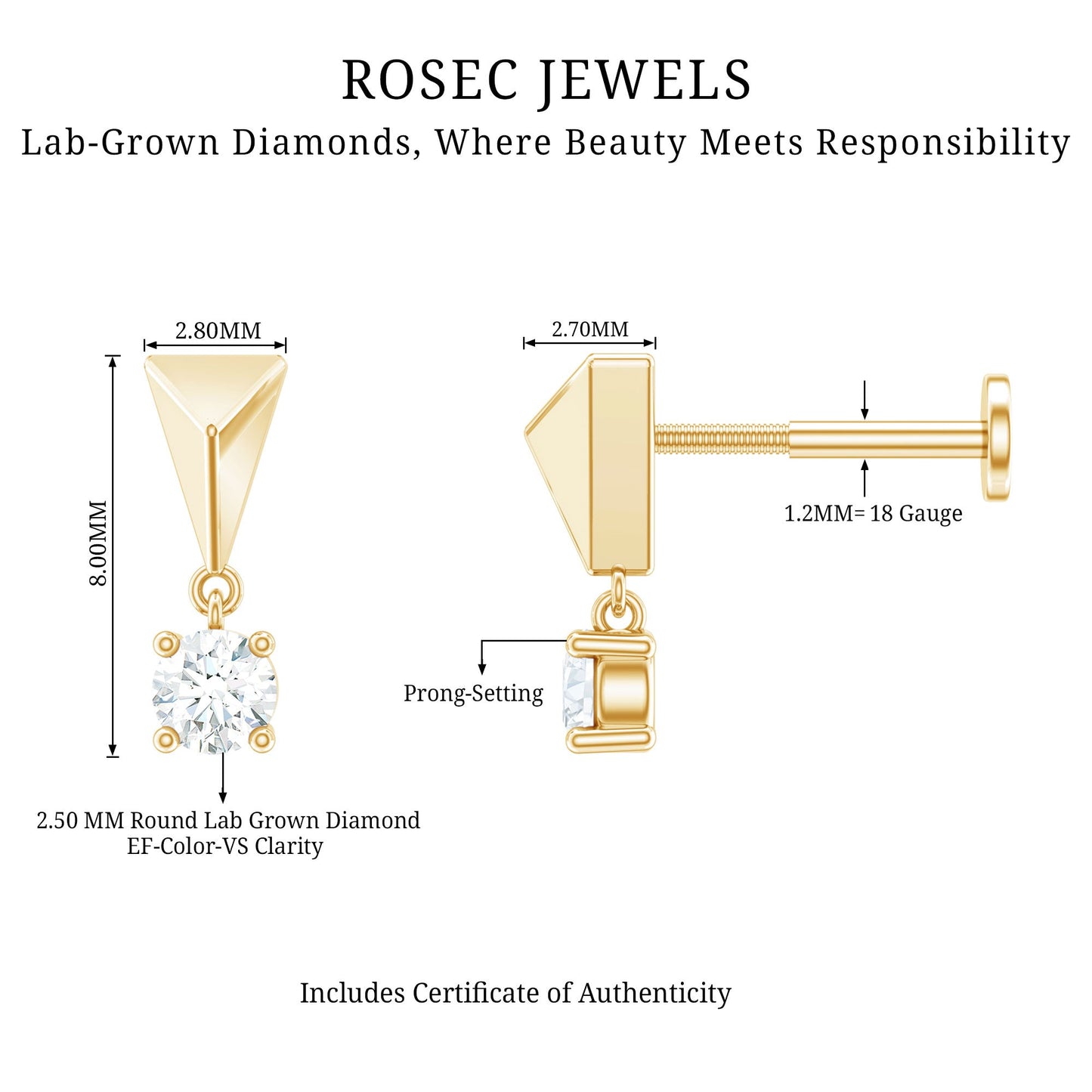 Diamond Drop Earring for Helix Piercing