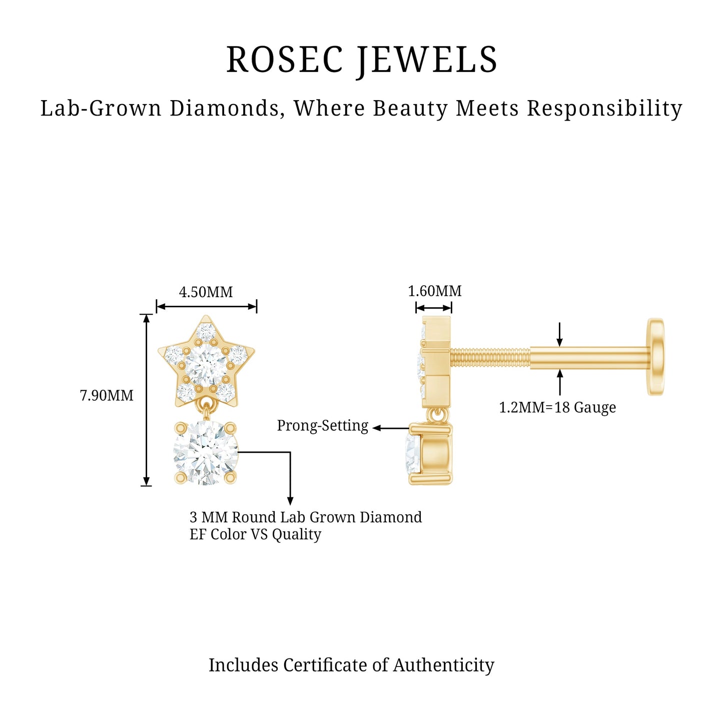 Star Diamond Drop Earring for Helix Piercing