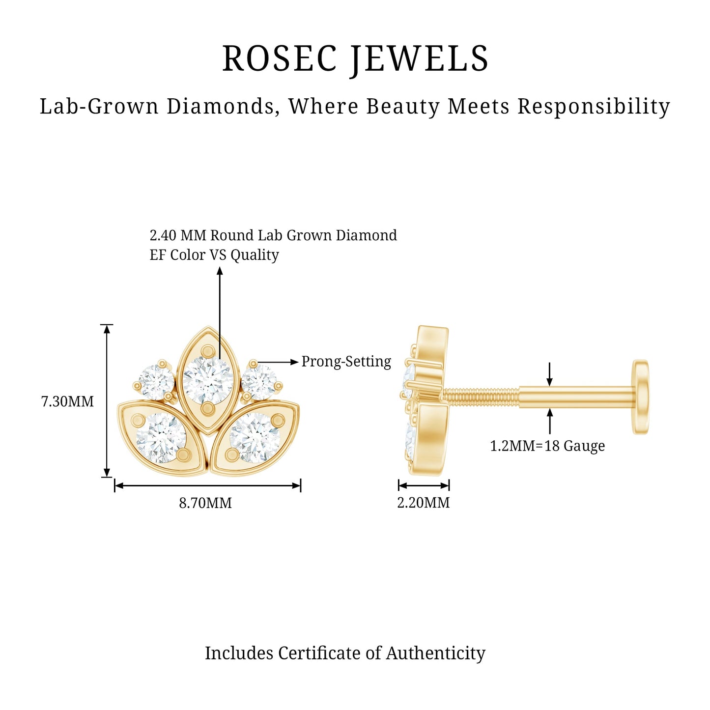 Diamond Lotus Earring for Cartilage Piercing