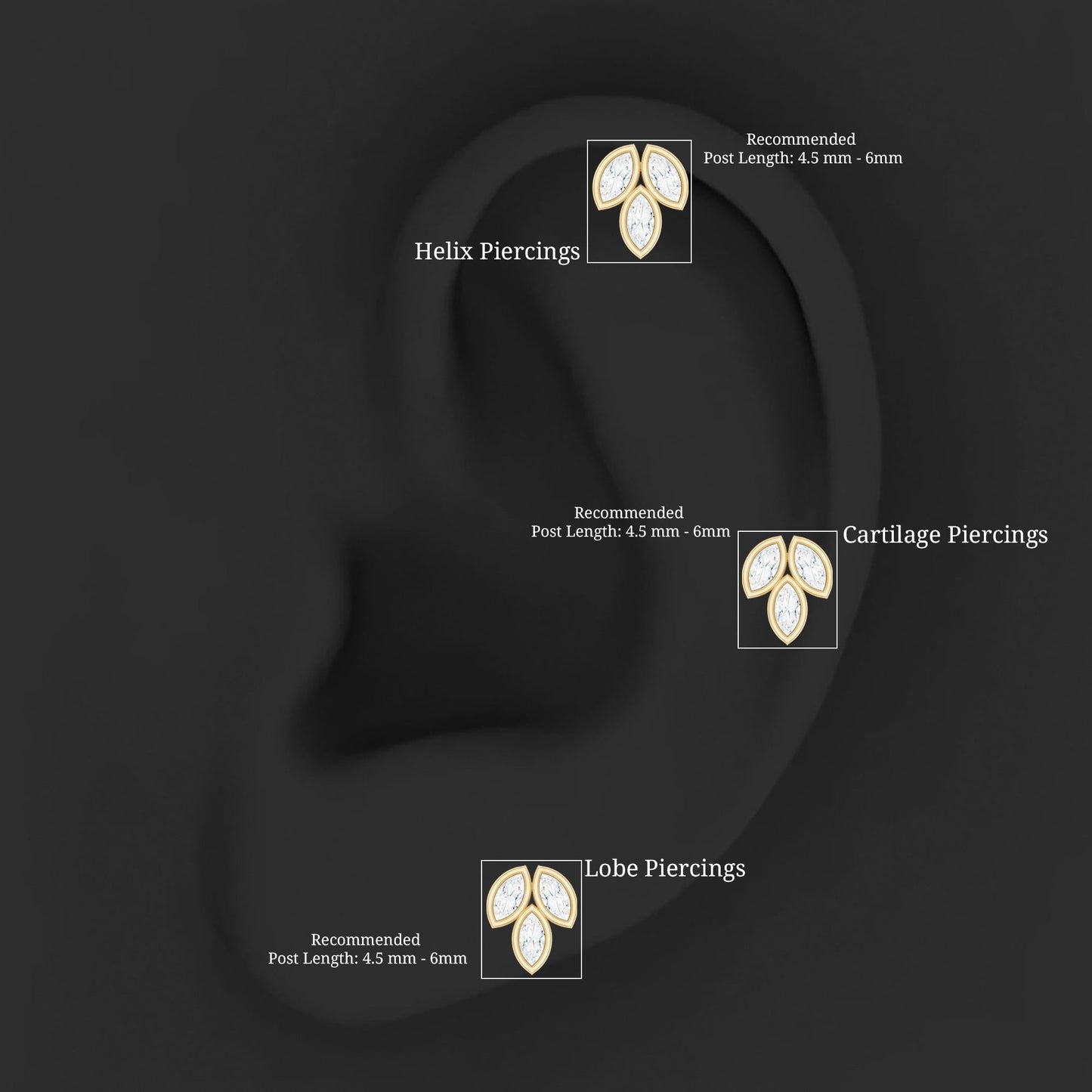 Marquise Diamond Three Stone Cluster Earring