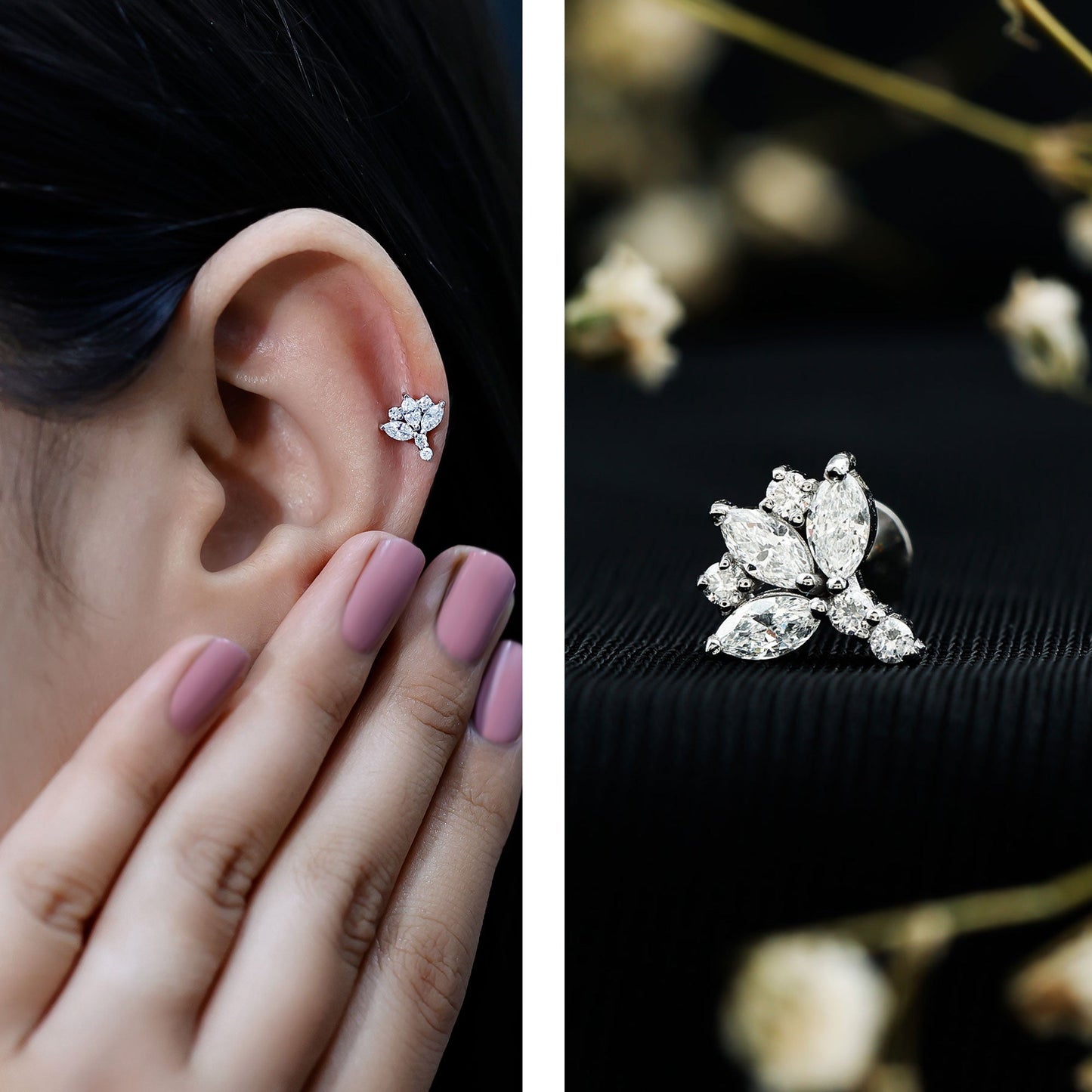 Diamond Lotus Cartilage Earring