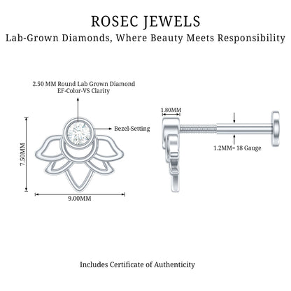 Diamond Lotus Earring for Helix Piercing