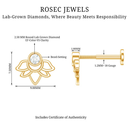 Diamond Lotus Earring for Helix Piercing