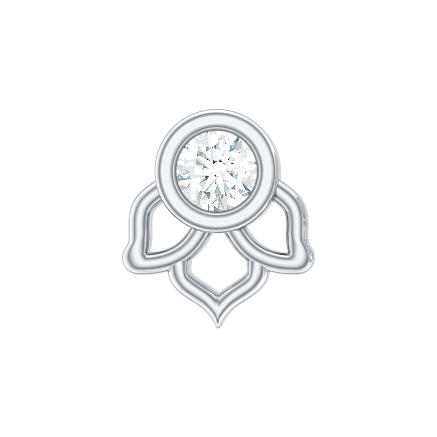 Simple Lotus Floral Earring with Round Diamond