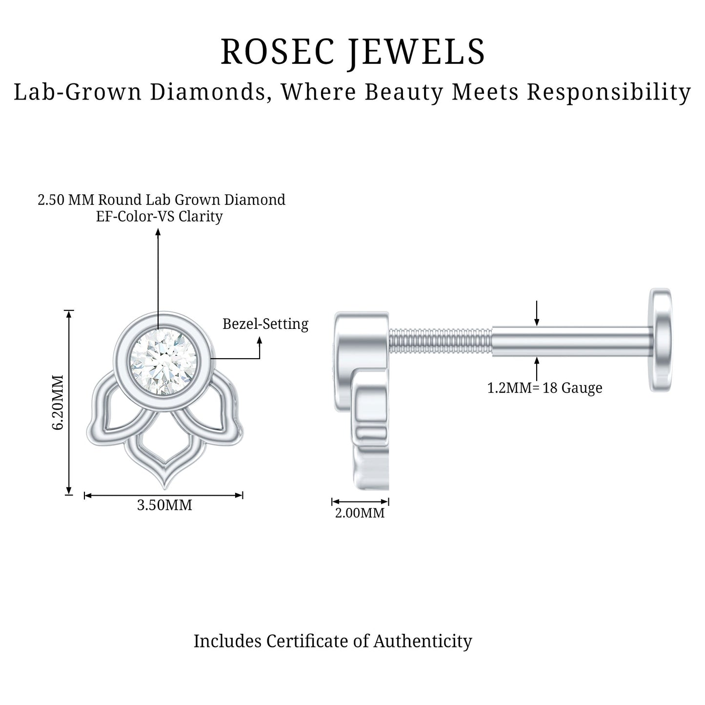 Simple Lotus Floral Earring with Round Diamond