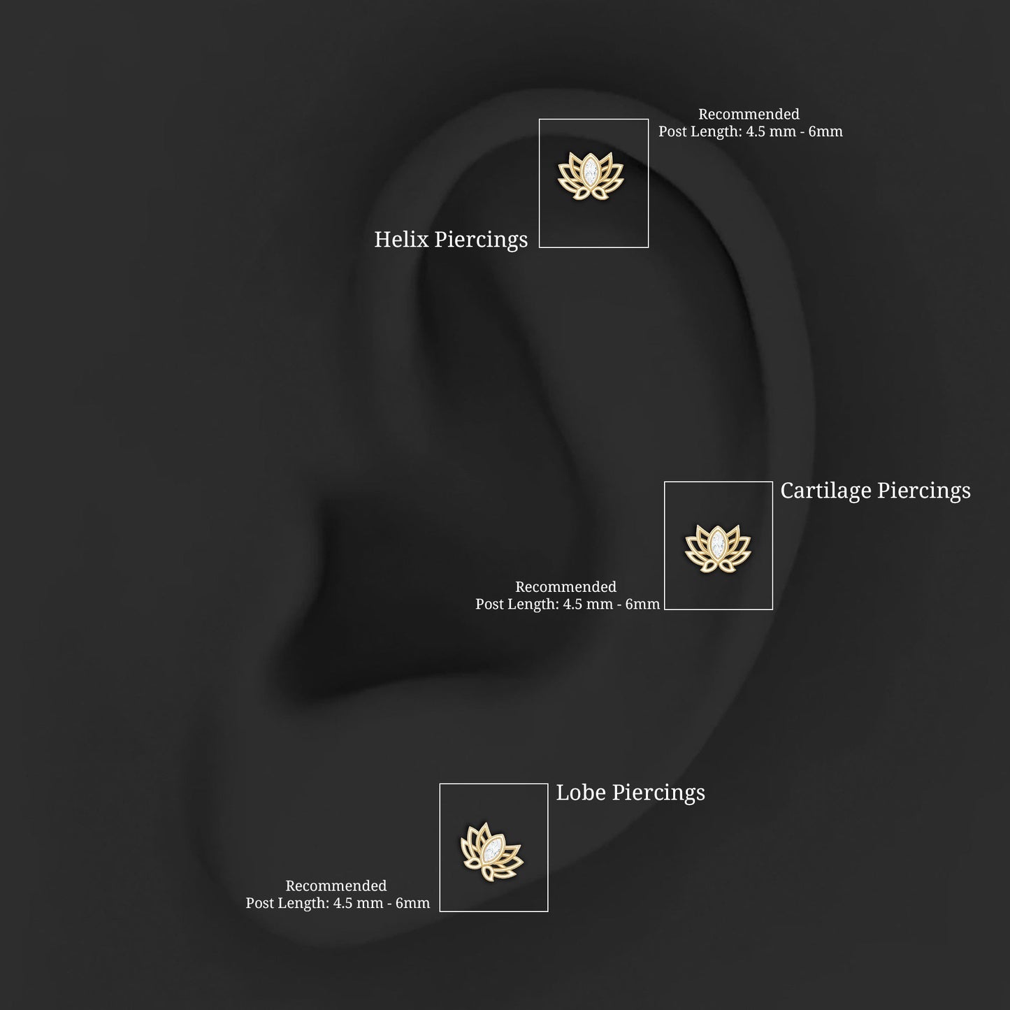 Marquise Diamond Lotus Cartilage Earring for Her