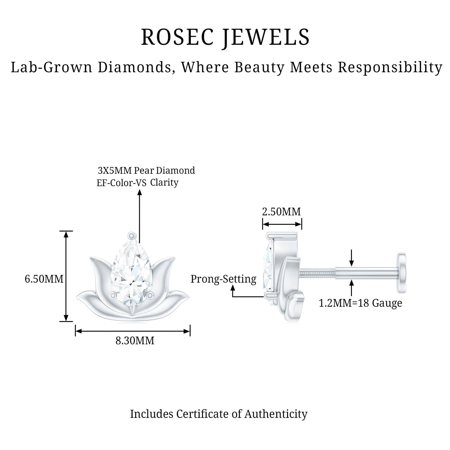 Pear Shape Diamond Lotus Cartilage Earring