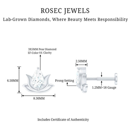 Pear Shape Diamond Lotus Cartilage Earring