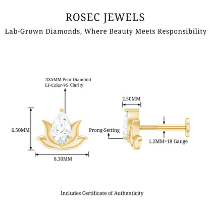 Pear Shape Diamond Lotus Cartilage Earring