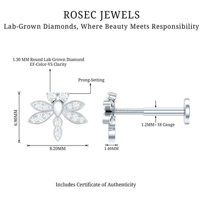 Diamond Dragon Fly Earring for Helix Piercing