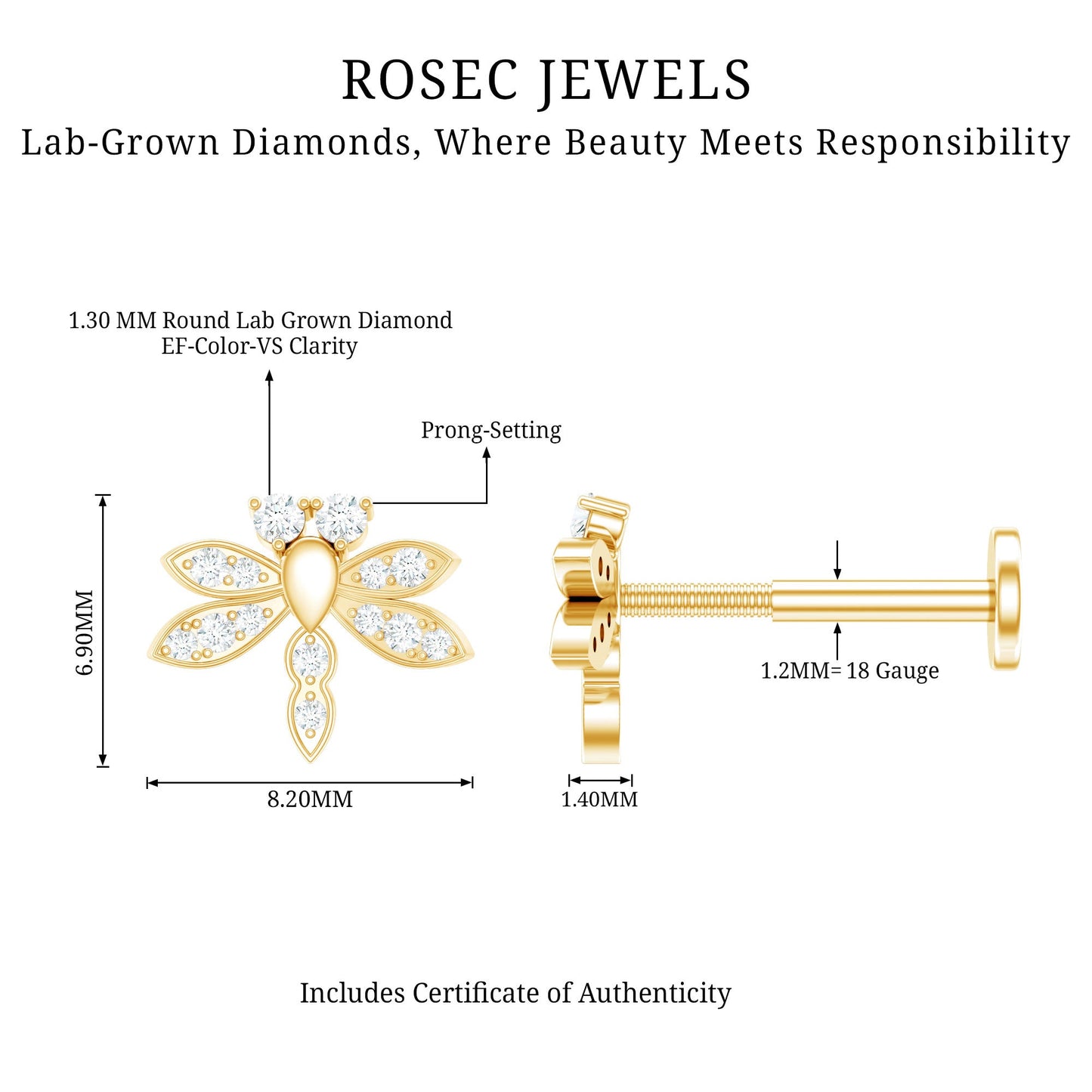 Diamond Dragon Fly Earring for Helix Piercing