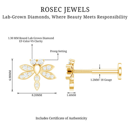 Diamond Dragon Fly Earring for Helix Piercing