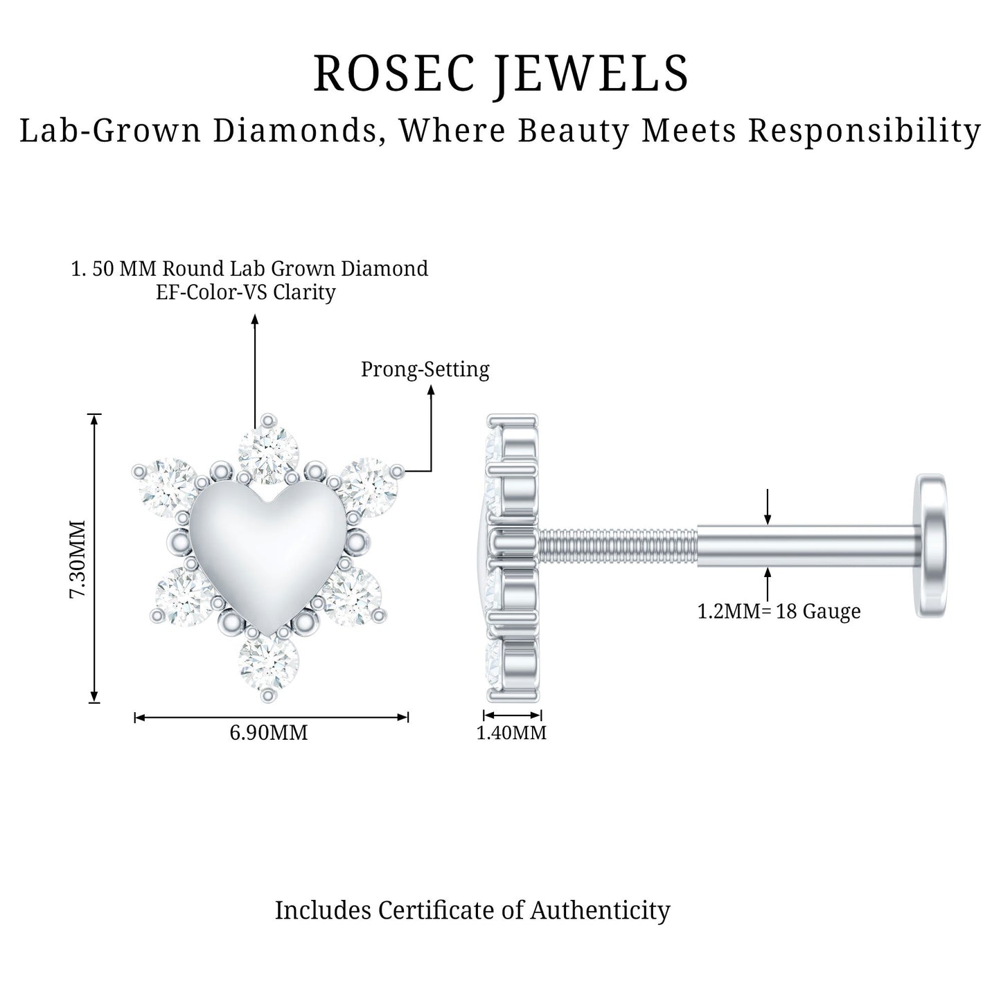 Diamond Heart Upper Lobe Earring