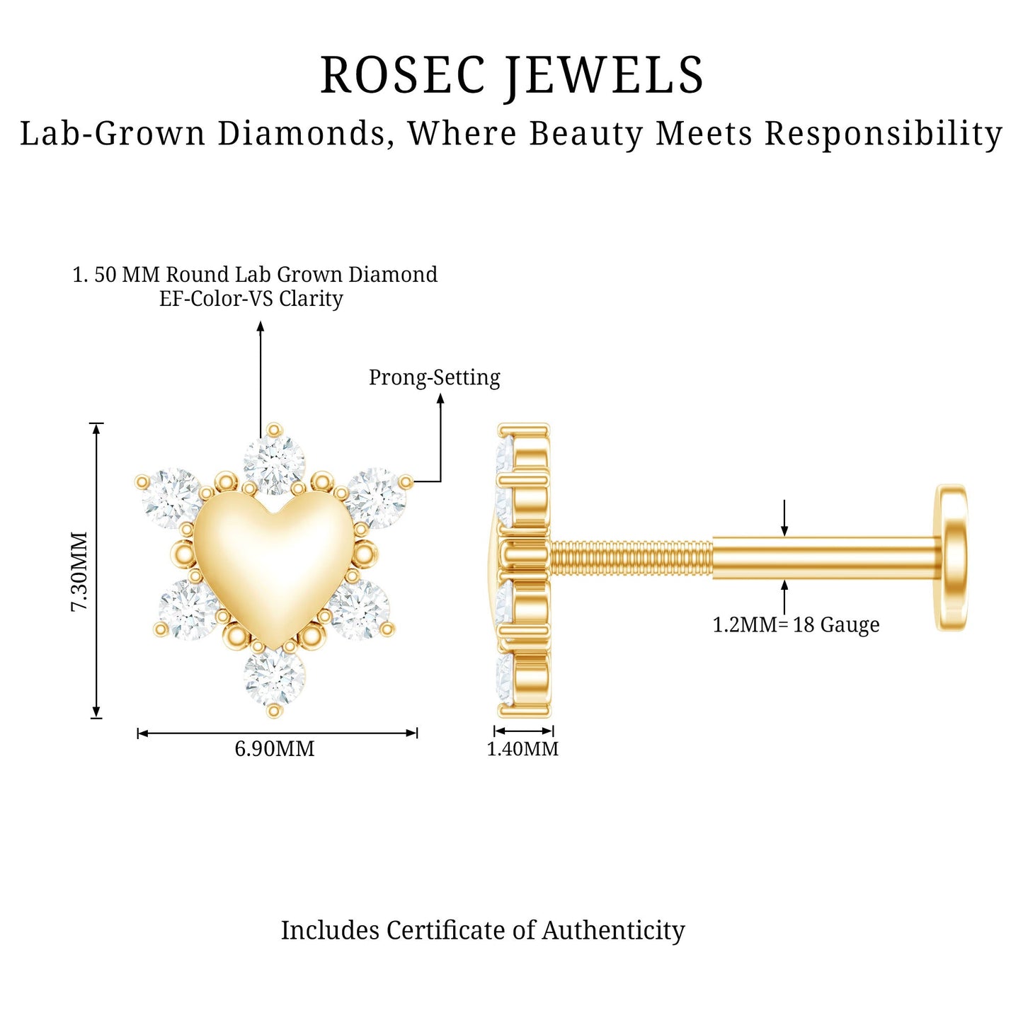 Diamond Heart Upper Lobe Earring