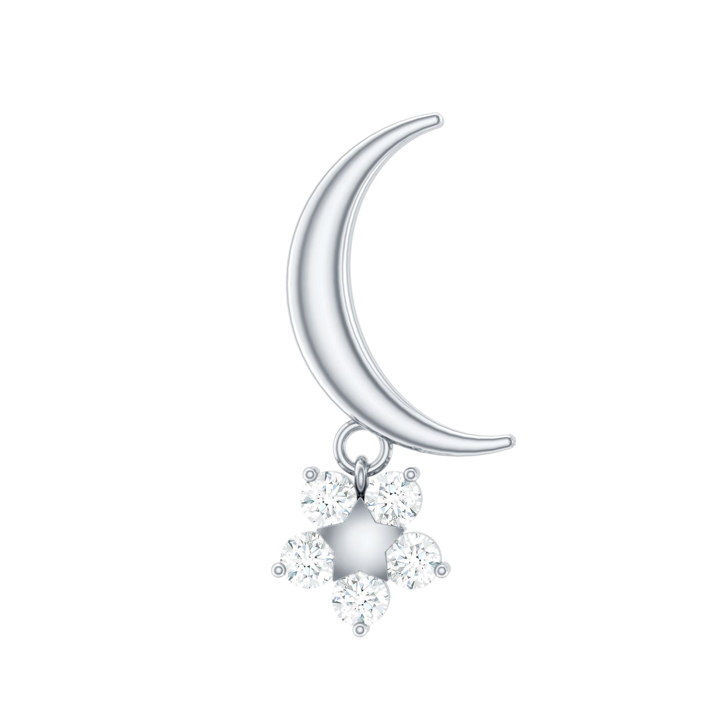 Diamond Crescent Moon and Star Earring for Helix Piercing
