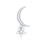 Diamond Crescent Moon and Star Earring for Helix Piercing