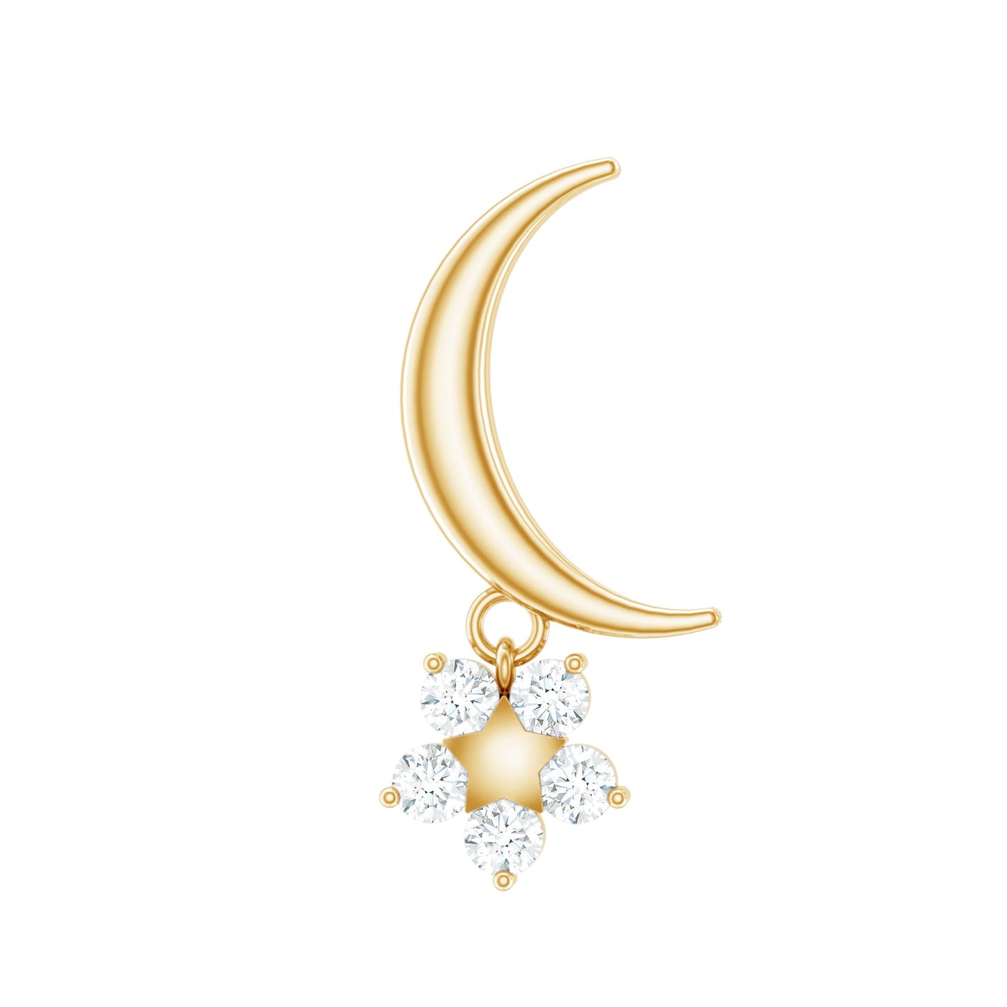 Diamond Crescent Moon and Star Earring for Helix Piercing
