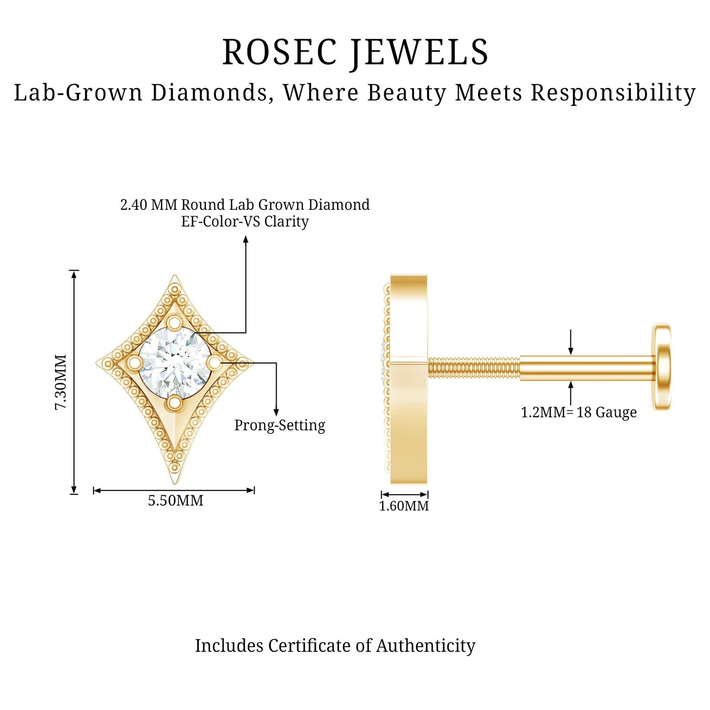 Diamond Kite Shape Tragus Earring