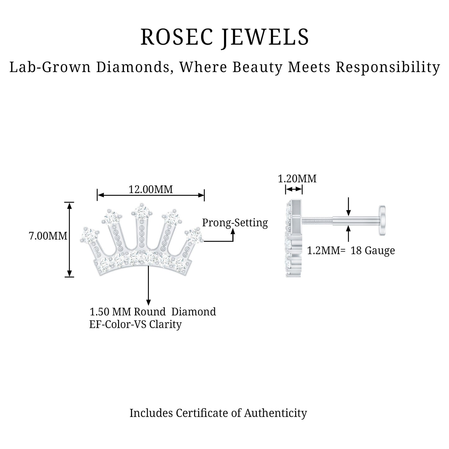 Certified Diamond Crown Earring for Helix Piercing