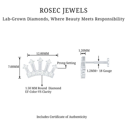 Certified Diamond Crown Earring for Helix Piercing