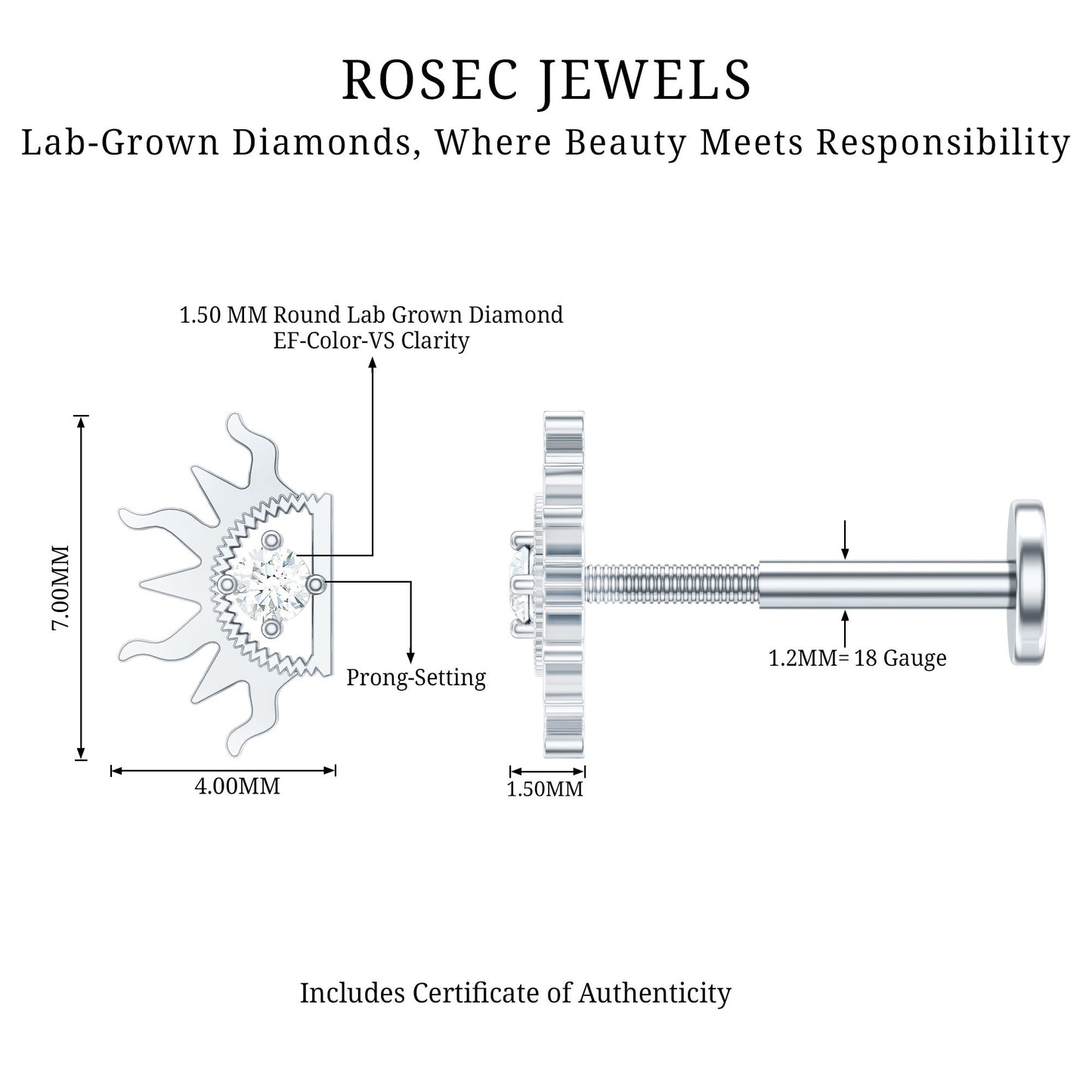 Diamond Half Sun Tragus Earring